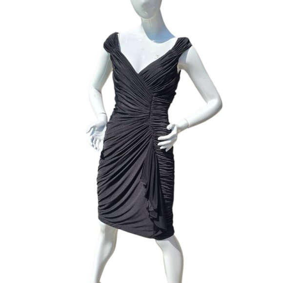 Little Black Dress Ruched Bodycon Cocktail Dress MAGGY LONDON sz8 - Picture 1 of 7